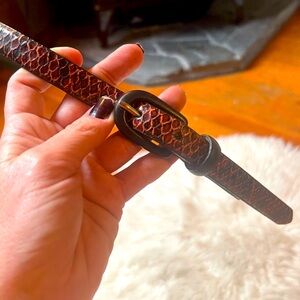 Burgundy Black Genuine Leather Snakeskin Belt